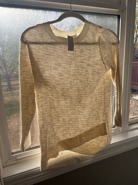 LOFT Cream Ribbed Long Sleeve Top